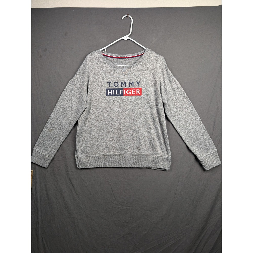 Tommy Hilfiger Womens Heather Gray Long Sleeve Crew Neck Pullover Sweatshirt